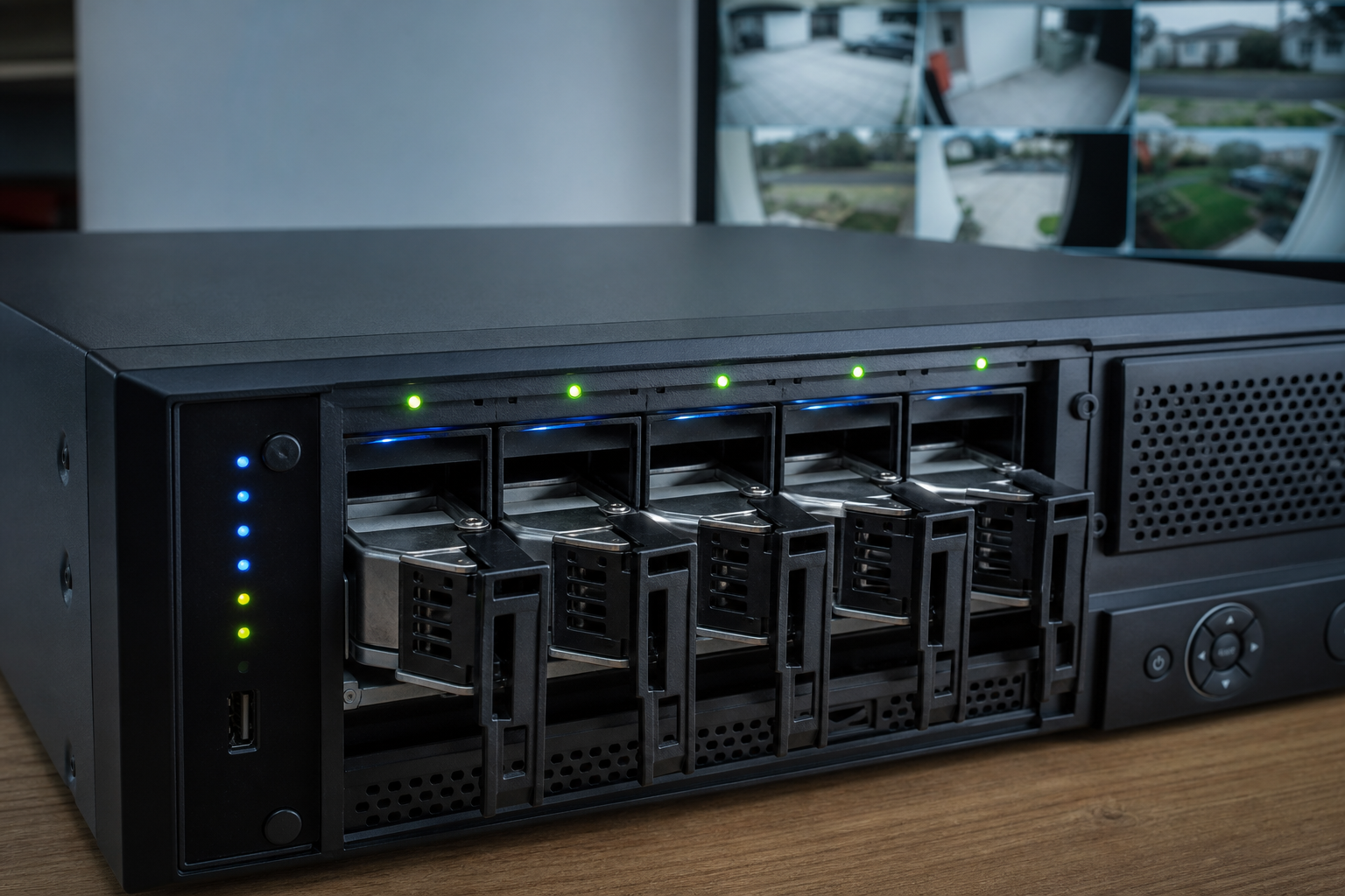 NVR recorder with hard drives storing CCTV footage