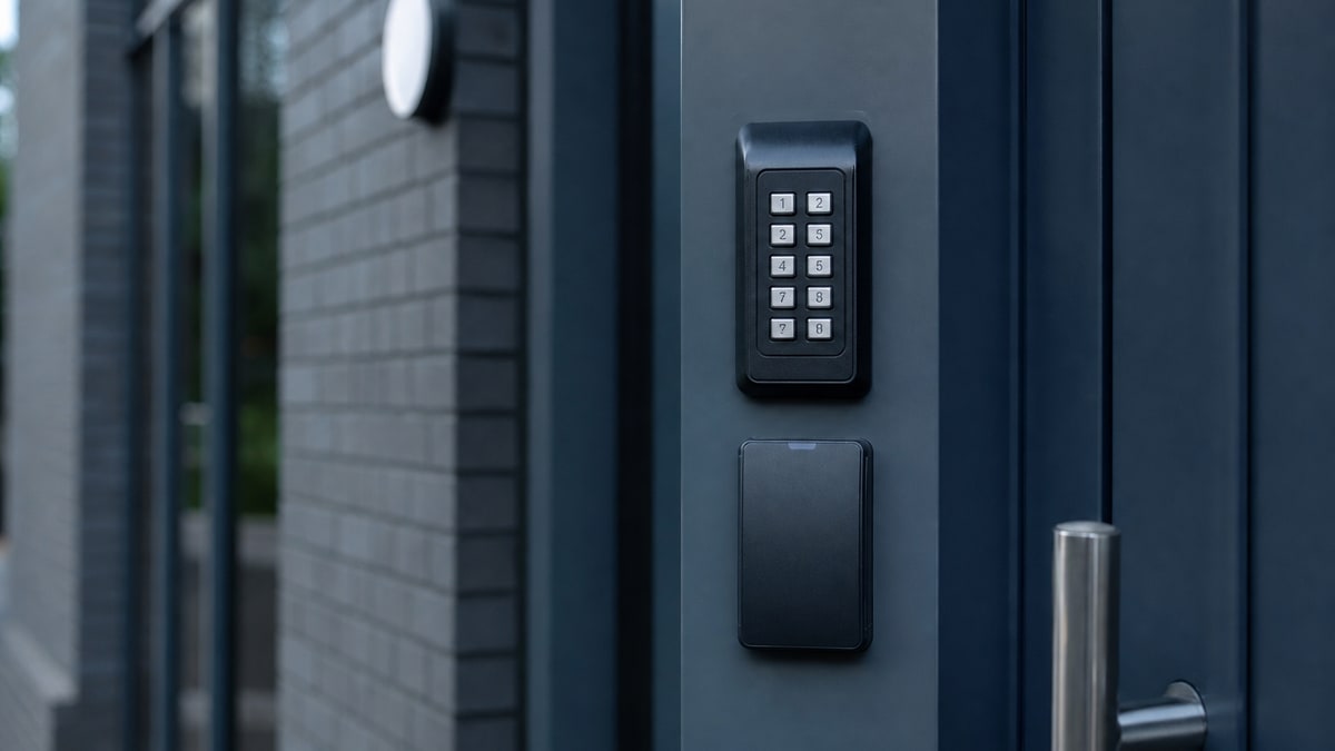 Access control keypad at a secure office entrance