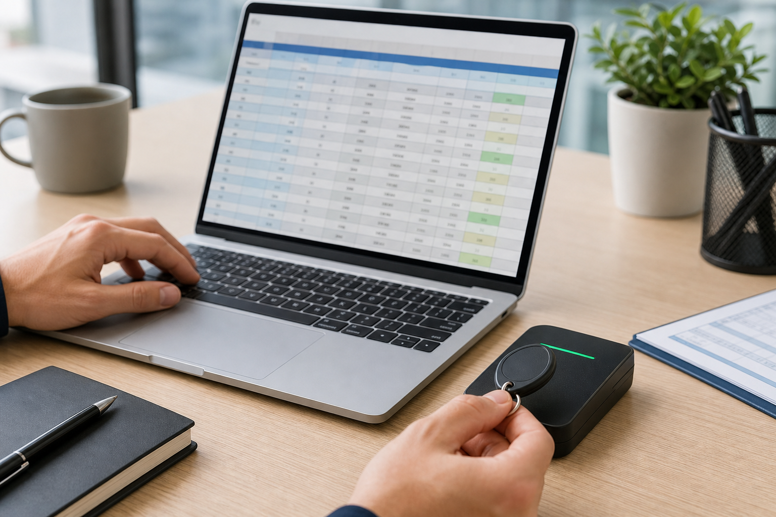 Access control audit records beside a fob reader