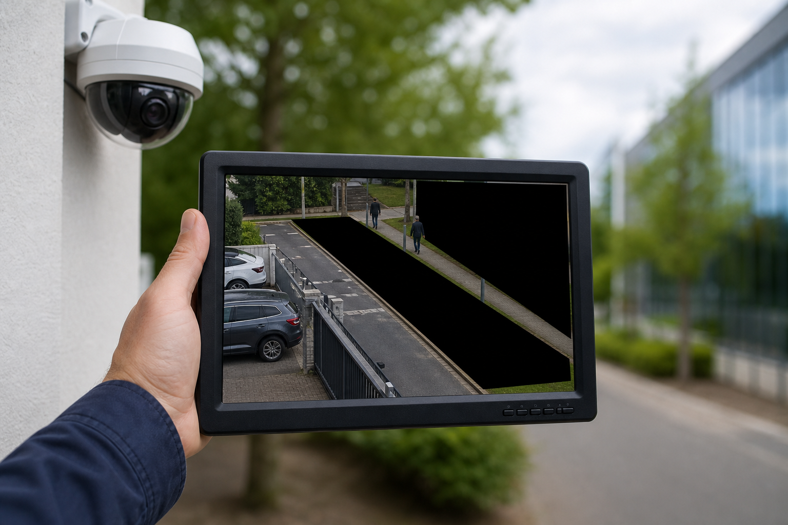 CCTV privacy masking zones on an installer monitor