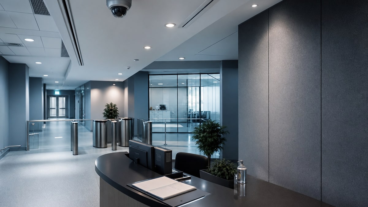 Office reception with integrated security and visitor management
