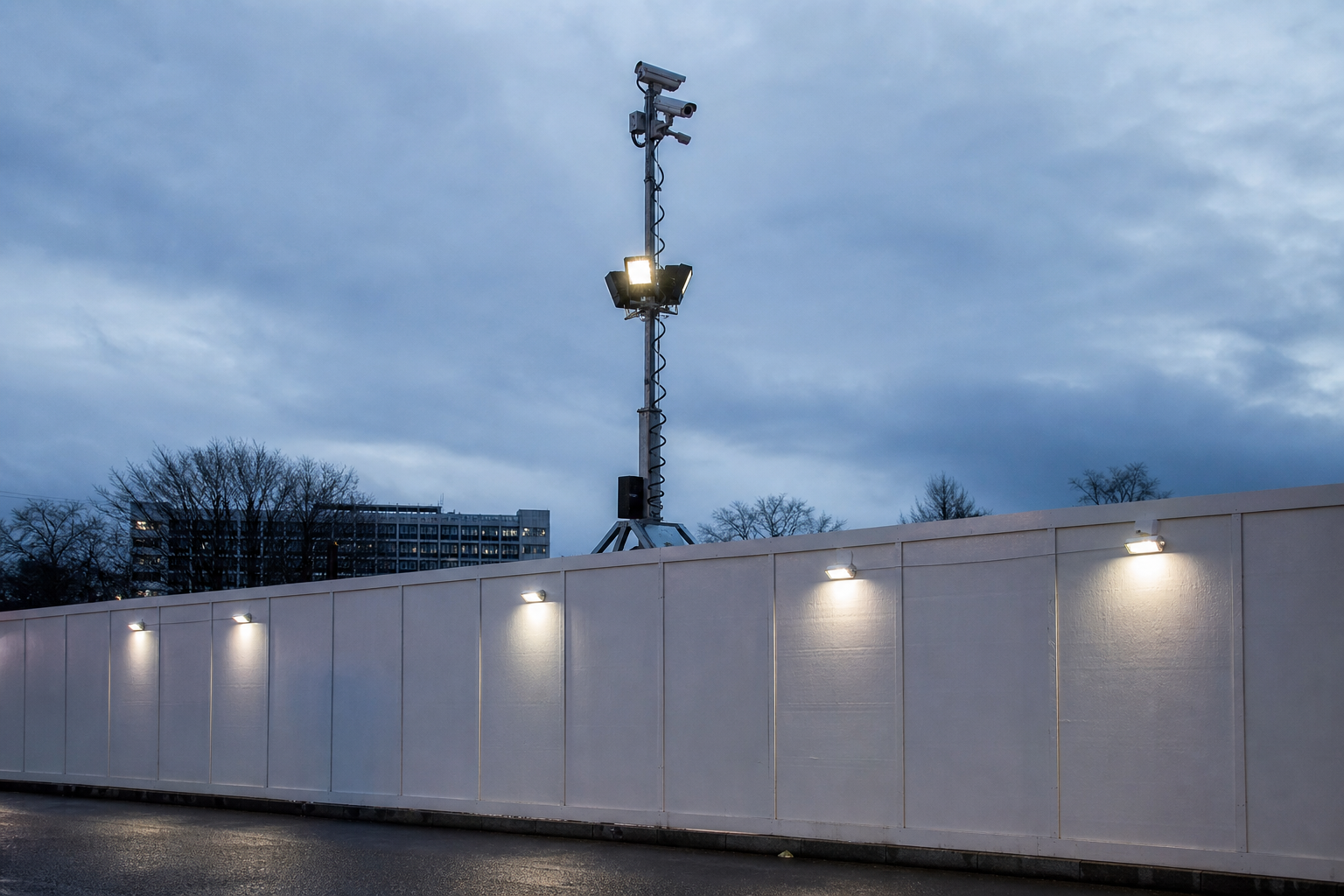 Temporary CCTV tower on a UK construction site