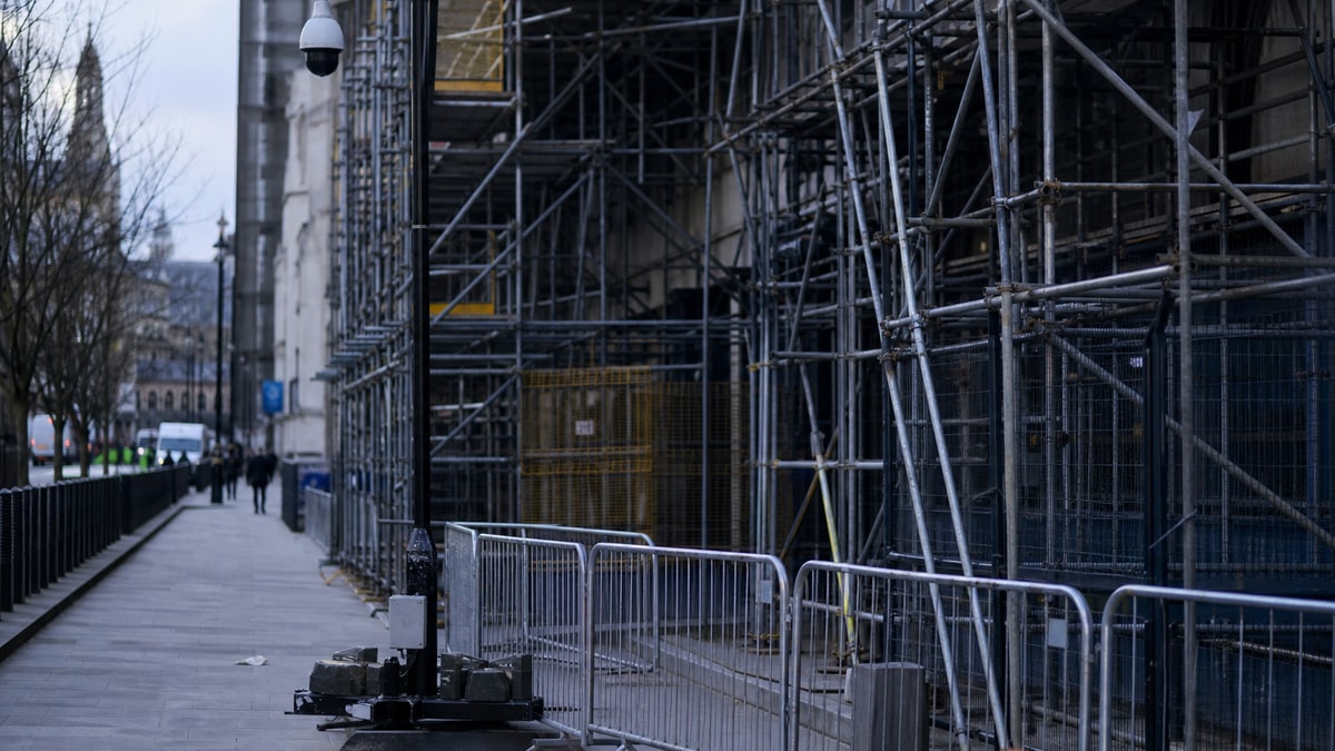 Construction scaffolding and concrete framework on an active building site