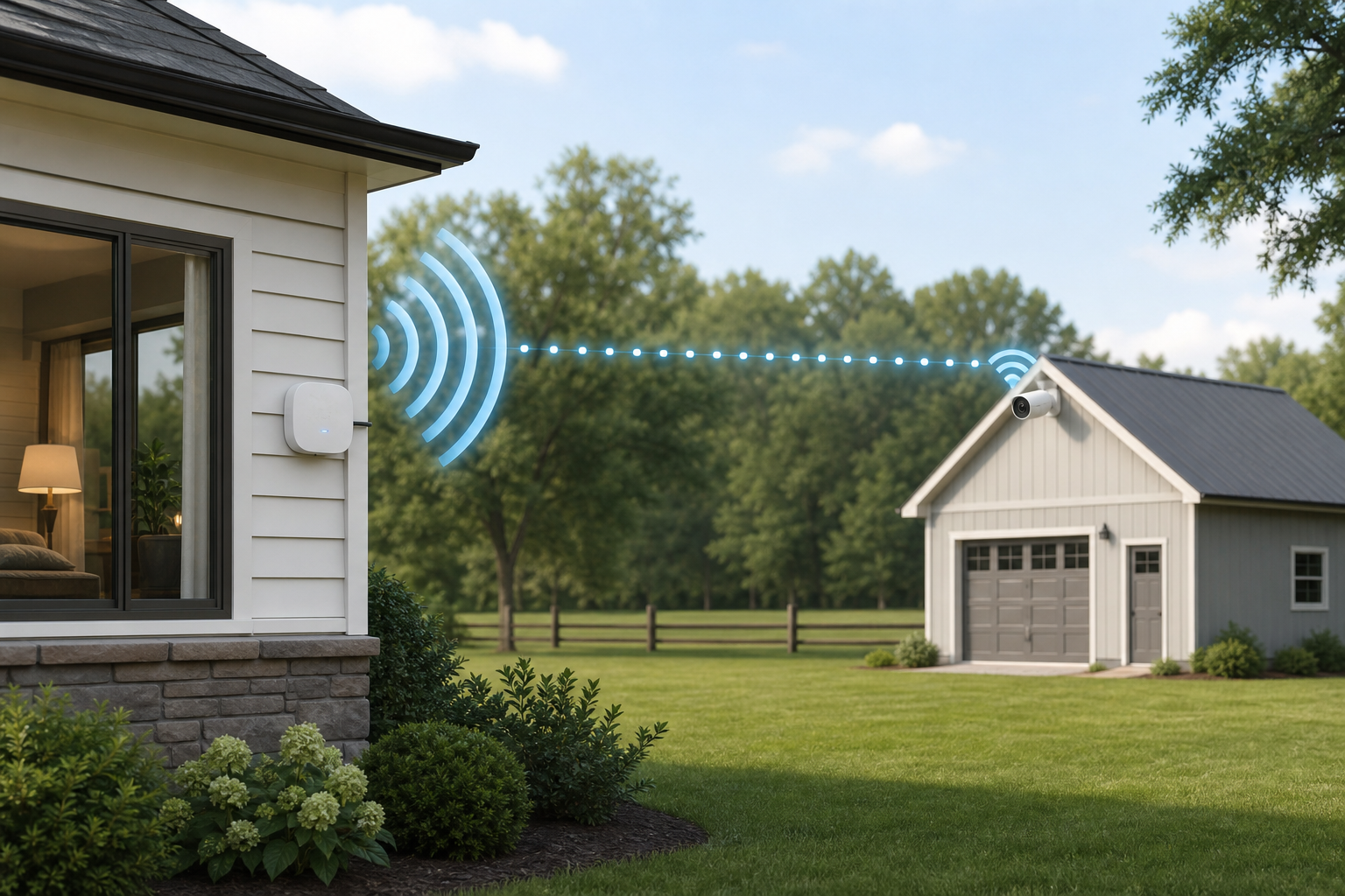 Wireless CCTV camera on a garden outbuilding