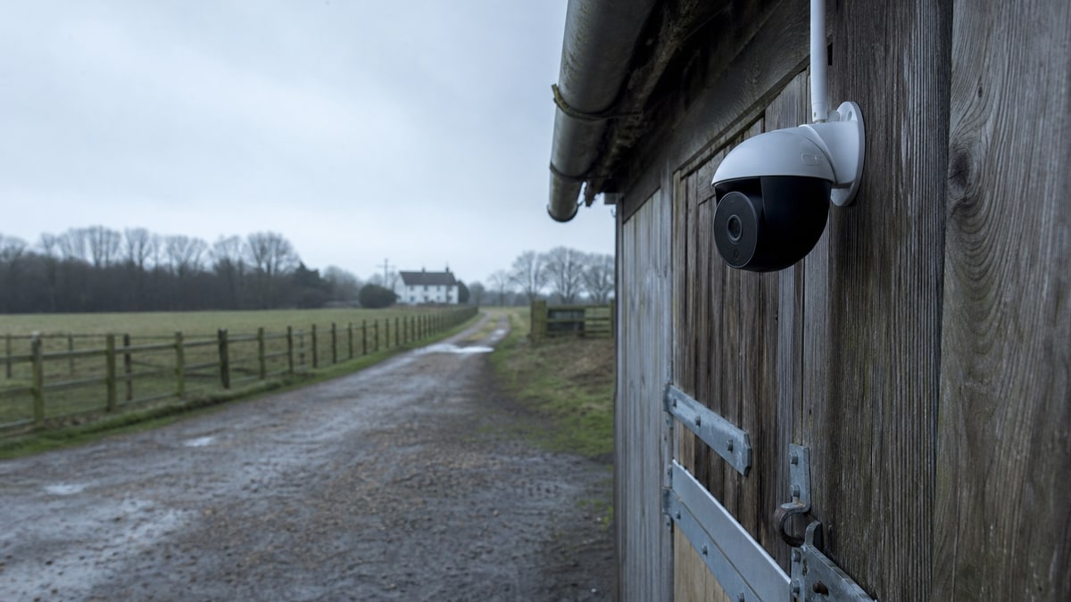 Wireless CCTV covering a rural outbuilding across a field
